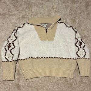 Ariat Wild West Beige and White western Women's Sweater half zipper size Large